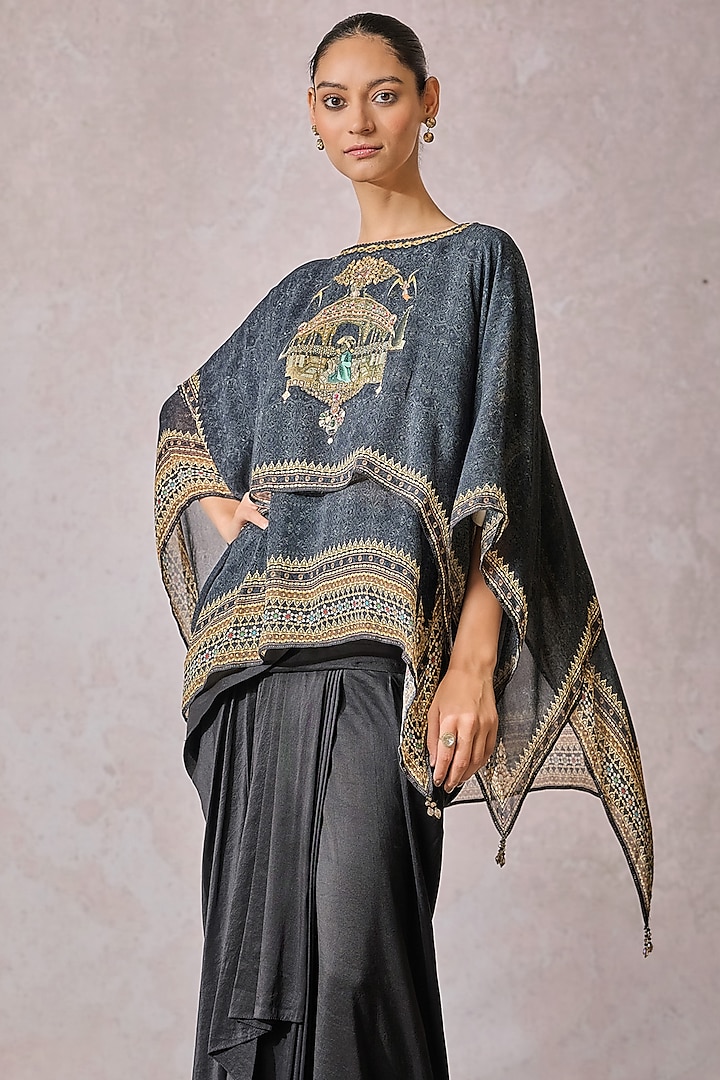 Black Georgette Printed Layered Top by Tarun Tahiliani at Pernia's Pop Up Shop