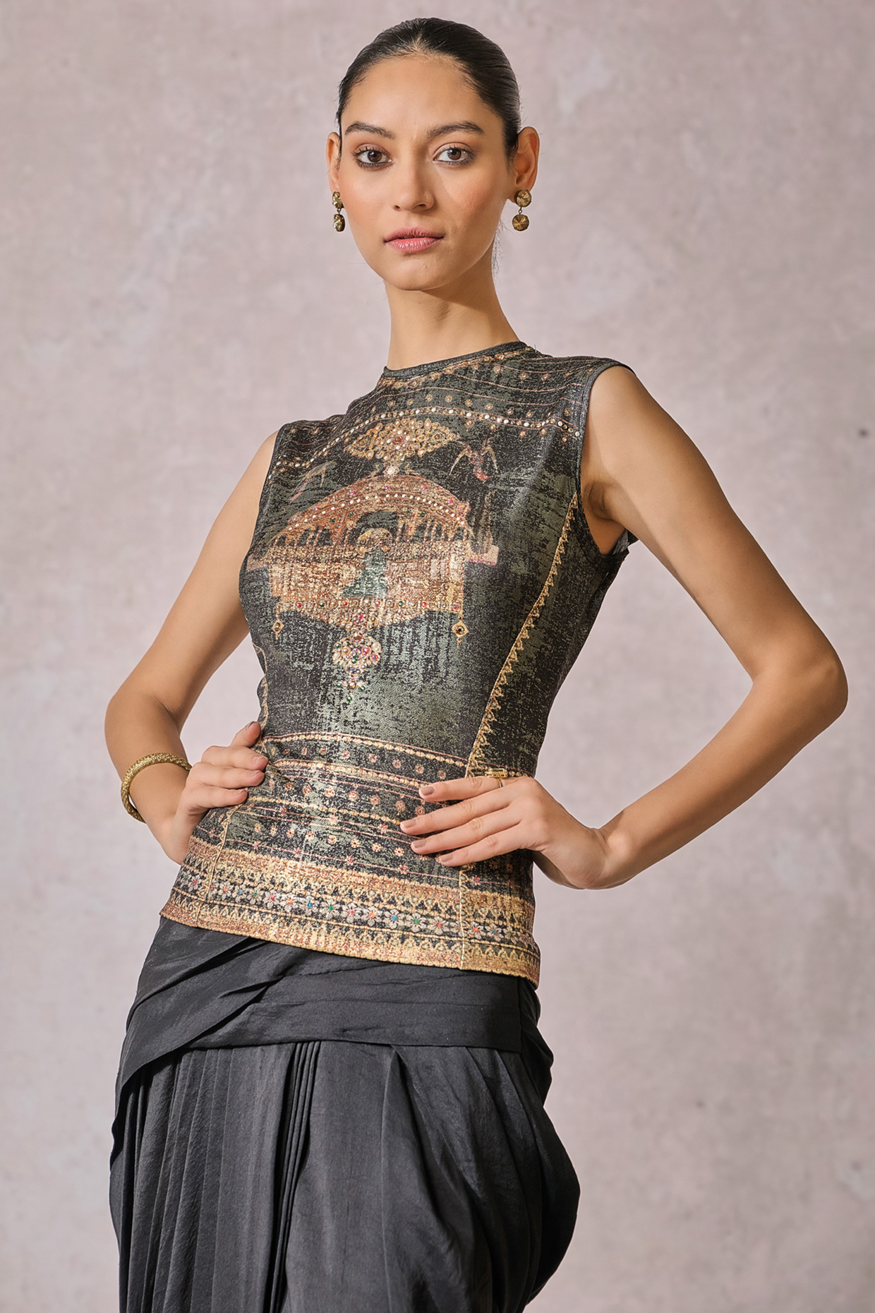 Black Foil Jersey Metallic Printed T-Shirt by Tarun