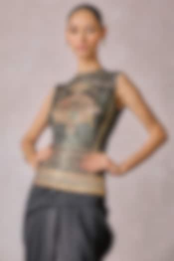 Black Foil Jersey Metallic Printed T-Shirt by Tarun Tahiliani at Pernia's Pop Up Shop