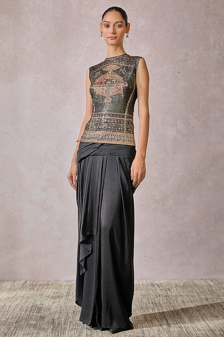 Black Foil Jersey Metallic Printed T-Shirt by Tarun Tahiliani at Pernia's Pop Up Shop