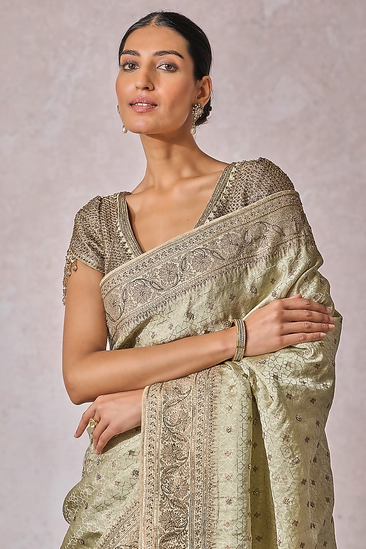 Jade Brocade Embroidered Bridal Saree Set by Tarun Tahiliani at Pernia's Pop Up Shop