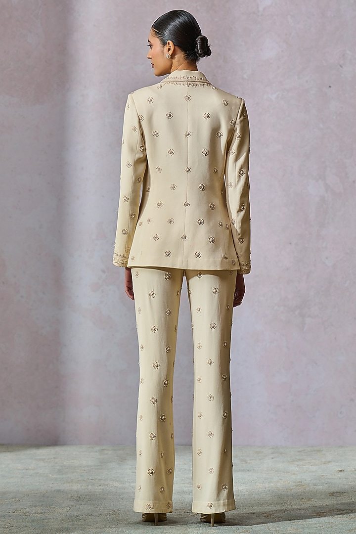 Ecru Silk Georgette Chikankari Hand Embroidered Jacket Set by Tarun Tahiliani at Pernia's Pop Up Shop
