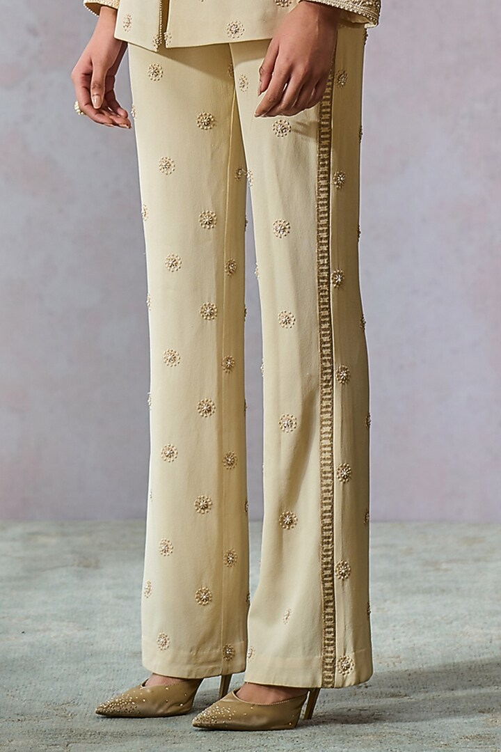 Ecru Silk Georgette Chikankari Hand Embroidered Jacket Set by Tarun Tahiliani at Pernia's Pop Up Shop