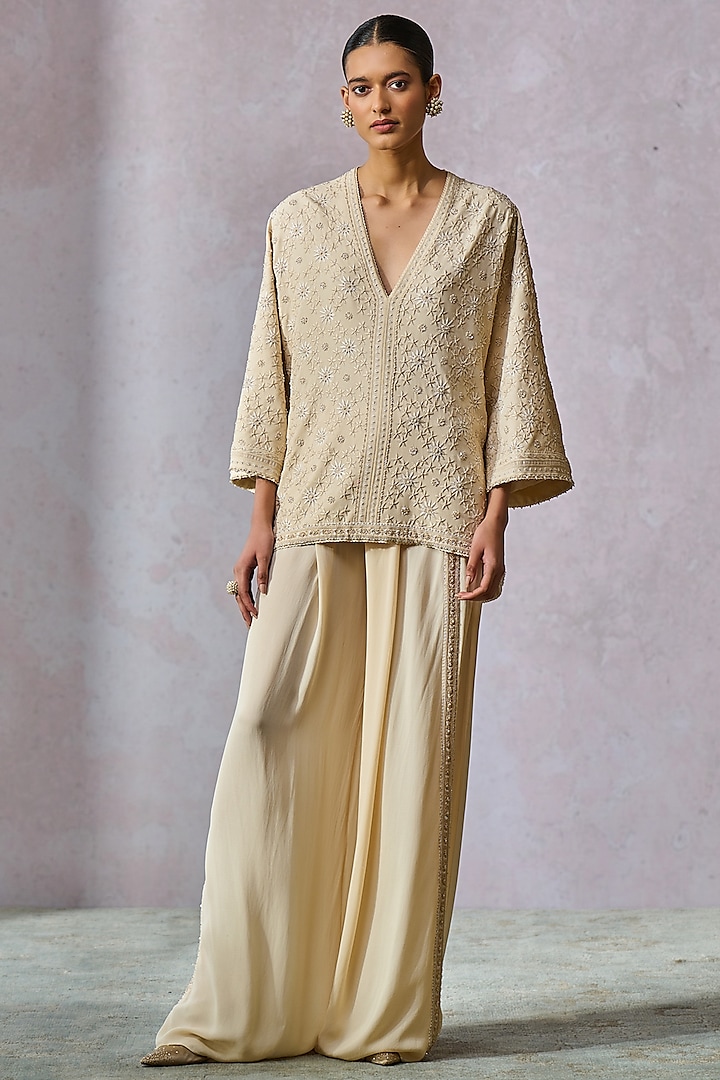 Ecru Georgette Pant Set by Tarun Tahiliani at Pernia's Pop Up Shop