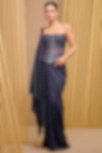 Midnight Blue Crinkle Tulle Bustier by Tarun Tahiliani at Pernia's Pop Up Shop