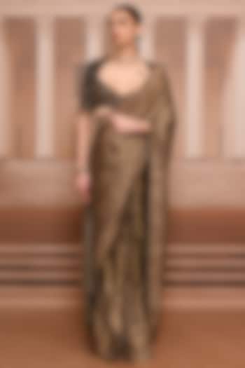 Black & Gold Georgette Embroidered Bridal Saree Set by Tarun Tahiliani at Pernia's Pop Up Shop
