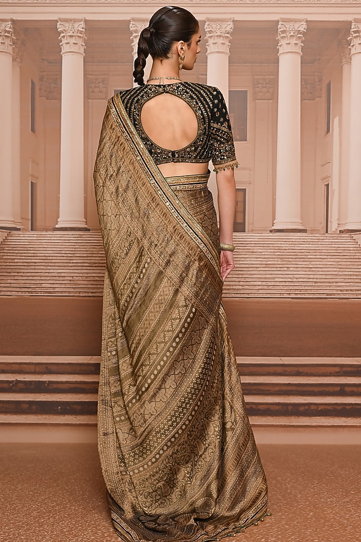 Black & Gold Georgette Embroidered Bridal Saree Set by Tarun Tahiliani at Pernia's Pop Up Shop