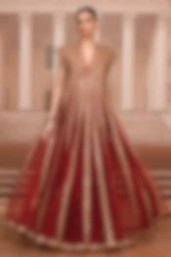 Wine & Gold Tulle Sequins Embroidered Kurta Set by Tarun Tahiliani at Pernia's Pop Up Shop