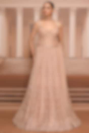 Blush Pink Tulle Crystal Embroidered Bridal Lehenga Set by Tarun Tahiliani at Pernia's Pop Up Shop