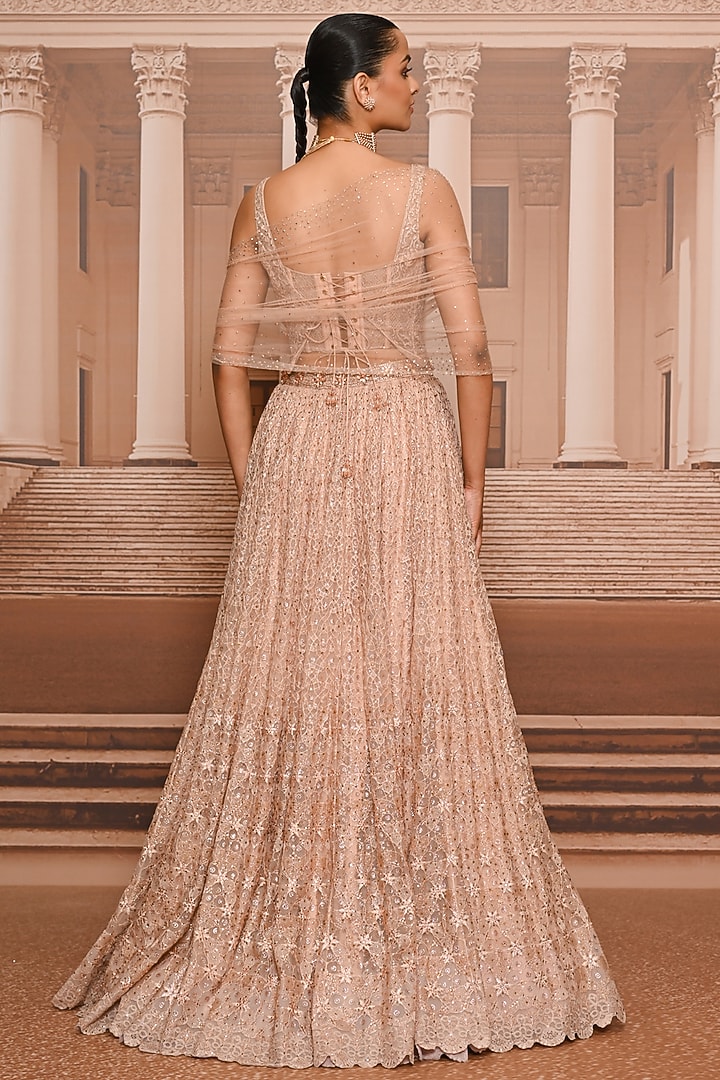 Blush Pink Tulle Crystal Embroidered Bridal Lehenga Set by Tarun Tahiliani at Pernia's Pop Up Shop