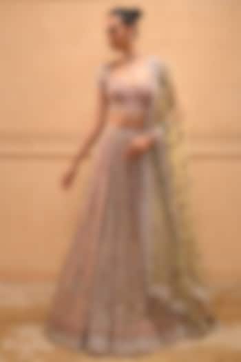 Multi-Colored Tulle Hand Embroidered Bridal Lehenga Saree Set by Tarun Tahiliani at Pernia's Pop Up Shop