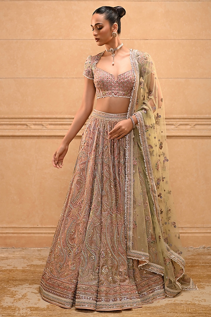 Multi-Colored Tulle Hand Embroidered Bridal Lehenga Saree Set by Tarun Tahiliani at Pernia's Pop Up Shop