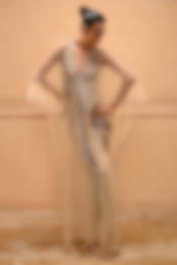 Golden Tulle Crystal Embellished Draped Kaftan by Tarun Tahiliani at Pernia's Pop Up Shop