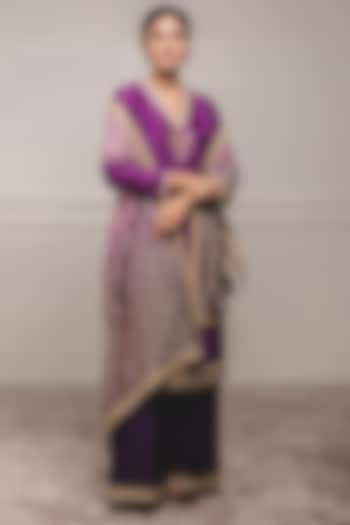 Purple Chanderi Embellished A-Line Kurta Set by Tarun Tahiliani