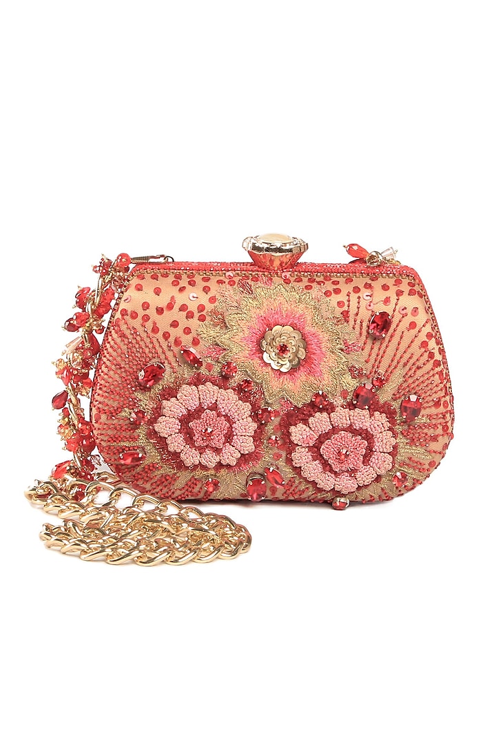 Red Hand Embroidered Clutch by Tarun Tahiliani