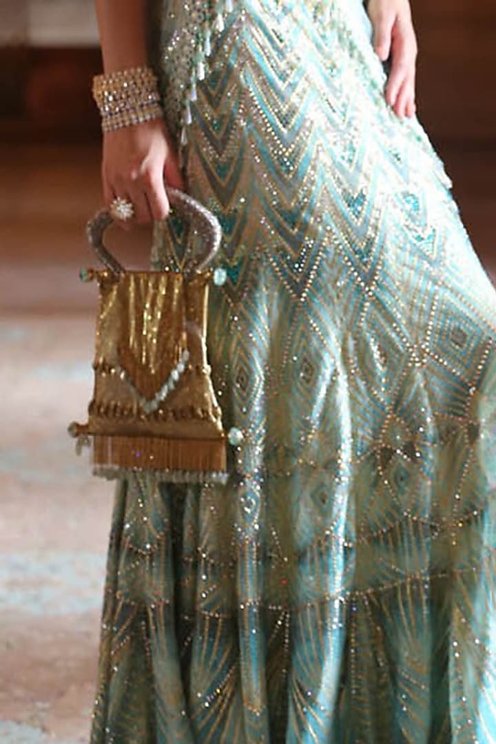 Gold Jewelled Handle Bag by Tarun Tahiliani Accessories