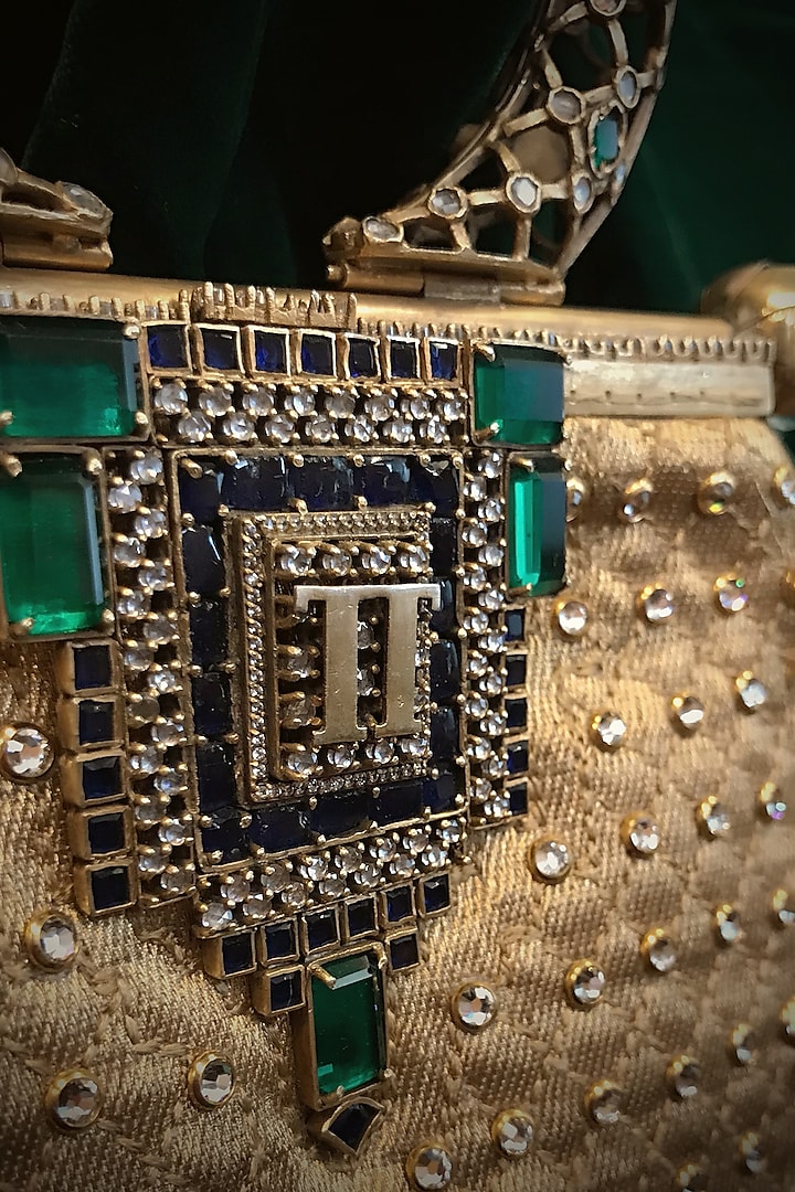 Gold Jewelled Zircon Handle Bag by Tarun Tahiliani Accessories
