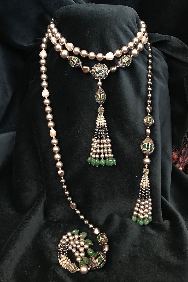 Gold Finish Swarovski Pearl Dori Necklace In Sterling Silver by Tarun Tahiliani Accessories