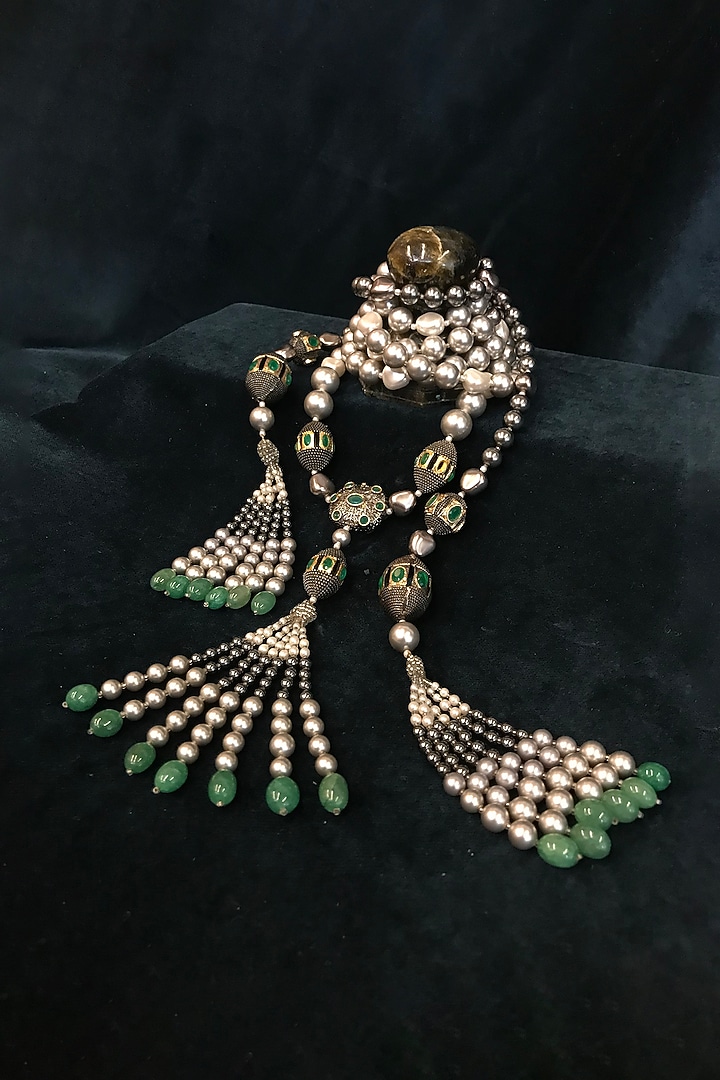 Gold Finish Swarovski Pearl Dori Necklace In Sterling Silver by Tarun Tahiliani Jewellery at Pernia's Pop Up Shop