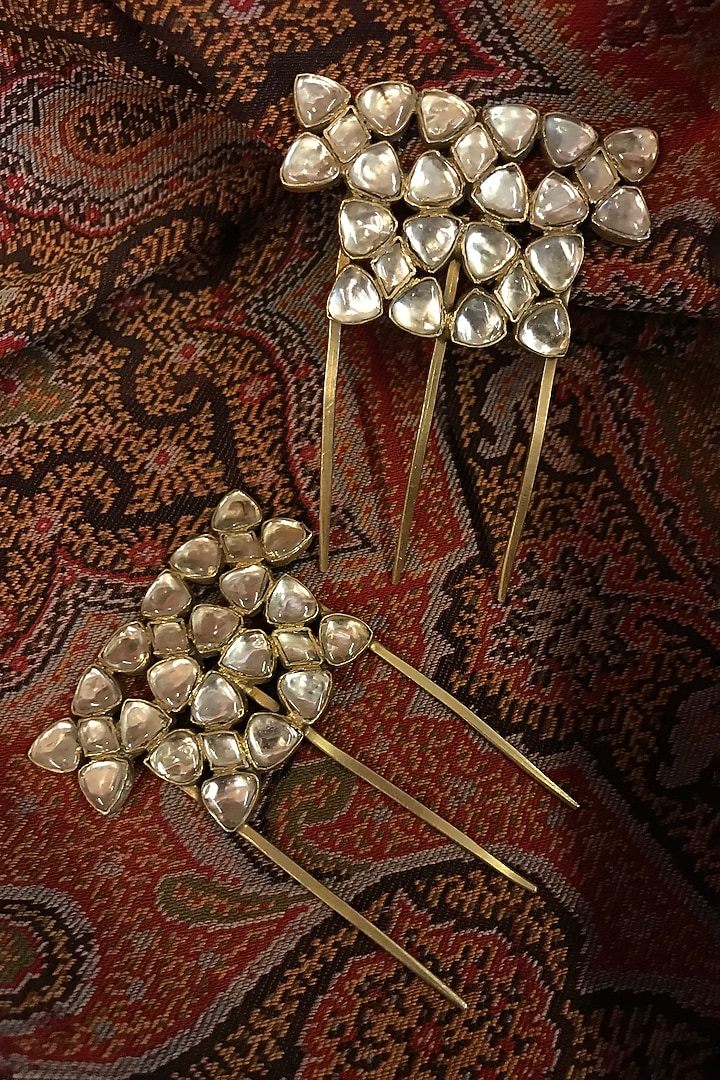 Gold Finish Zircon Juda Pin In Sterling Silver by Tarun Tahiliani at Pernia's Pop Up Shop 2024