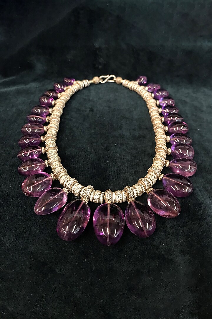 Gold Finish Amethyst Necklace In Sterling Silver by Tarun Tahiliani Jewellery at Pernia's Pop Up Shop