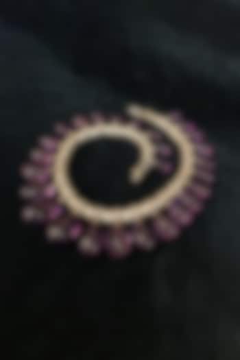 Gold Finish Amethyst Necklace In Sterling Silver by Tarun Tahiliani Accessories at Pernia's Pop Up Shop