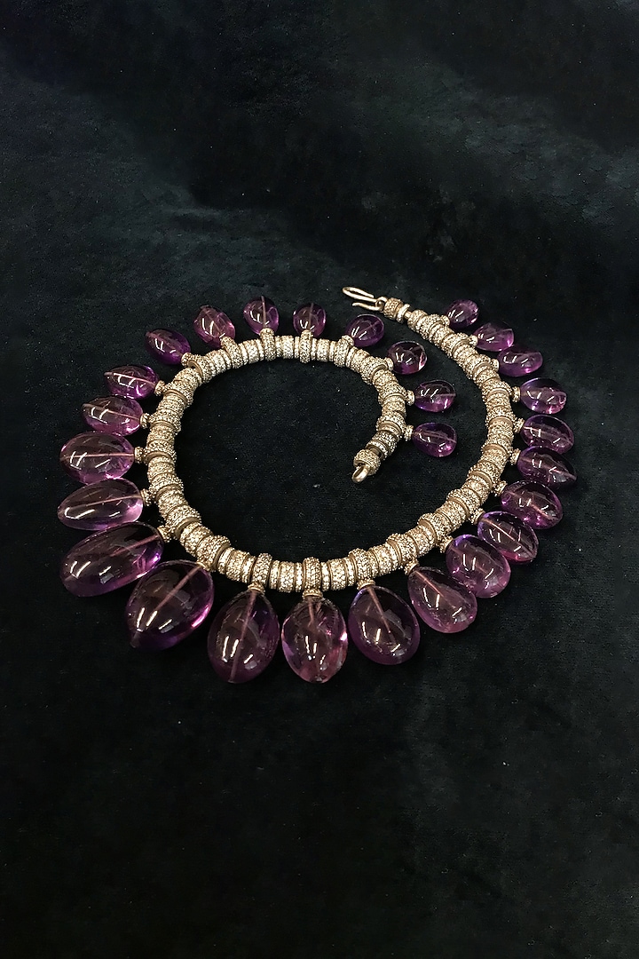 Gold Finish Amethyst Necklace In Sterling Silver by Tarun Tahiliani Accessories at Pernia's Pop Up Shop