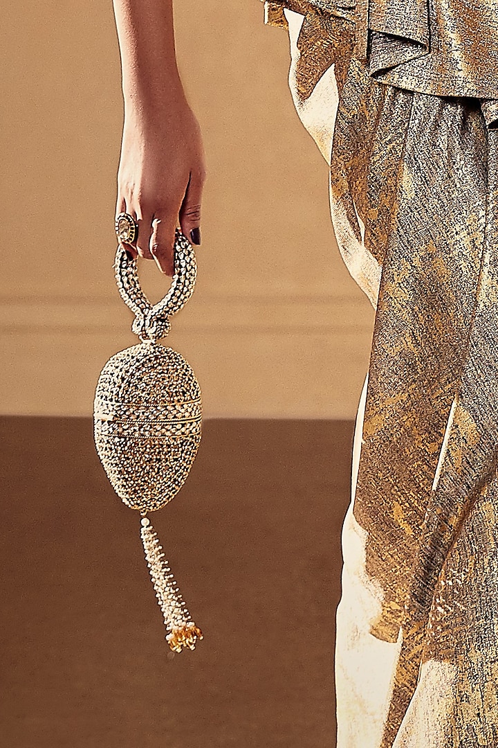 Gold Jewelled Bag In Sterling Silver by Tarun Tahiliani Accessories
