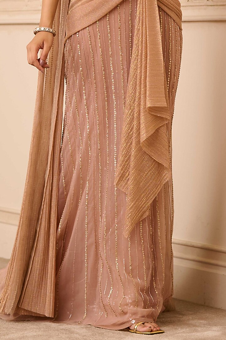 Rose Gold Tulle Hand Embroidered Concept Bridal Saree Set by Tarun Tahiliani at Pernia's Pop Up Shop