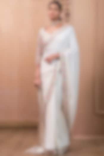 Ivory Silk Georgette Hand Embroidered Bridal Saree Set by Tarun Tahiliani at Pernia's Pop Up Shop