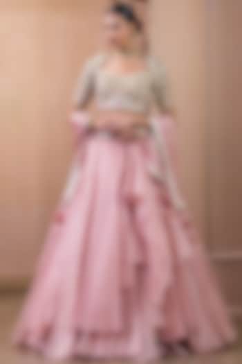 Blush Pink Organza Layered Bridal Lehenga Set by Tarun Tahiliani at Pernia's Pop Up Shop