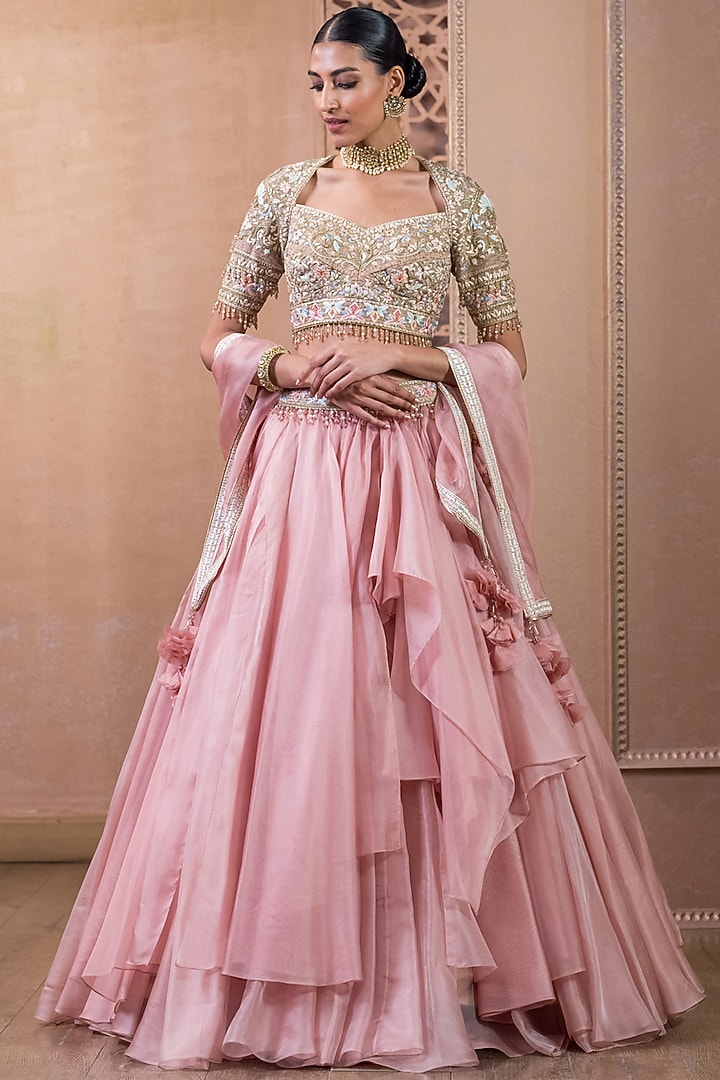 Blush Pink Organza Layered Bridal Lehenga Set by Tarun Tahiliani at Pernia's Pop Up Shop