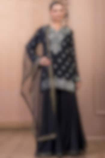 Black Georgette Sharara Set by Tarun Tahiliani at Pernia's Pop Up Shop