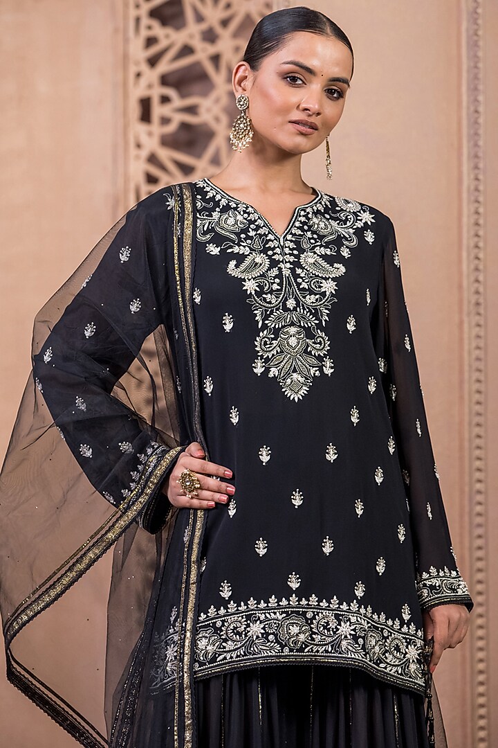 Black Georgette Bridal Sharara Set by Tarun Tahiliani at Pernia's Pop Up Shop