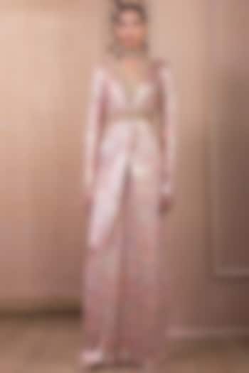 Blush Pink Foil Jersey Printed Jumpsuit by Tarun Tahiliani at Pernia's Pop Up Shop