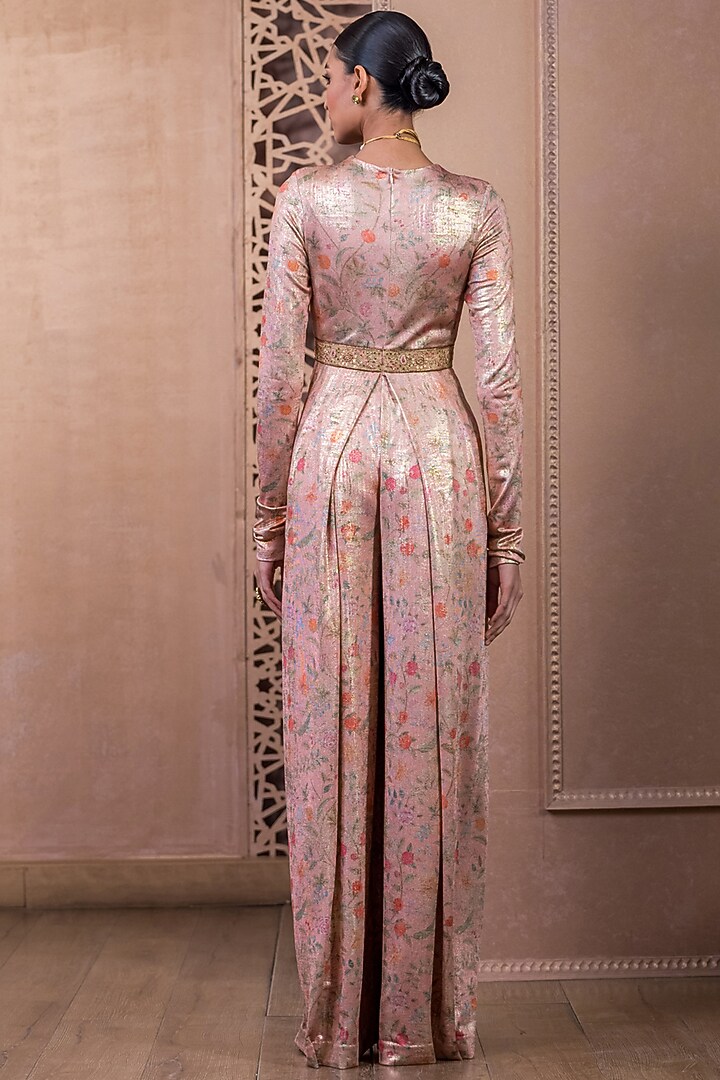 Blush Pink Foil Jersey Printed Jumpsuit by Tarun Tahiliani at Pernia's Pop Up Shop