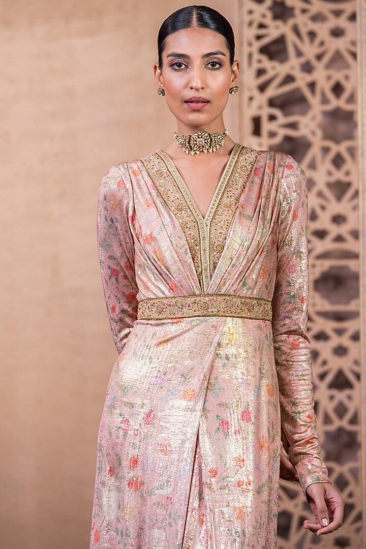Blush Pink Foil Jersey Printed Jumpsuit by Tarun Tahiliani at Pernia's Pop Up Shop