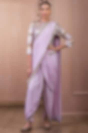Lilac Chiffon Draped-Dhoti Concept Reception Saree Set by Tarun Tahiliani at Pernia's Pop Up Shop