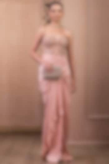 Rose Gold Crinkle Tulle Draped Skirt Set by Tarun Tahiliani at Pernia's Pop Up Shop