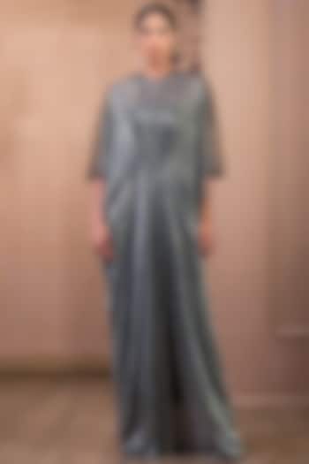 Silver Metallic Crinkle Tulle Maxi Cocktail Dress by Tarun Tahiliani at Pernia's Pop Up Shop