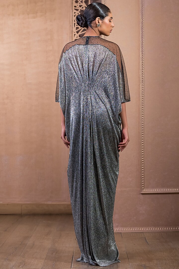 Silver Metallic Crinkle Tulle Maxi Cocktail Dress by Tarun Tahiliani at Pernia's Pop Up Shop