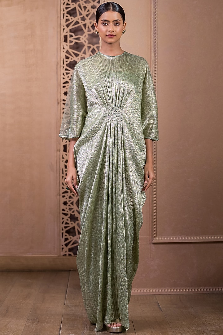 Sage Crinkle Tulle Maxi Cocktail Dress by Tarun Tahiliani at Pernia's Pop Up Shop