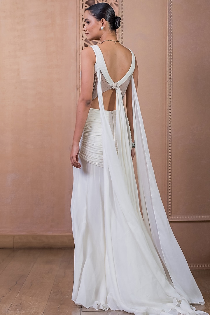 Ivory Silk Chiffon Draped Bridal Gown by Tarun Tahiliani at Pernia's Pop Up Shop