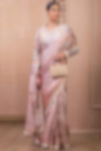 Blush Pink Satin Organza Printed Reception Saree Set by Tarun Tahiliani at Pernia's Pop Up Shop