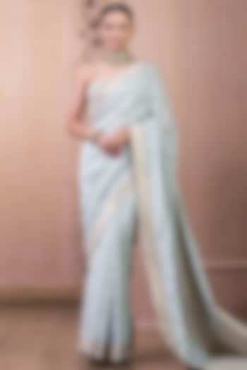 Sage Chanderi Embroidered Handwoven Reception Saree Set by Tarun Tahiliani at Pernia's Pop Up Shop