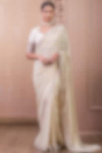 Gold Georgette Embroidered Bridal Saree Set by Tarun Tahiliani at Pernia's Pop Up Shop