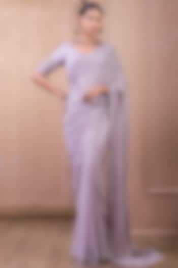 Lilac Georgette Embroidered Bridal Saree Set by Tarun Tahiliani at Pernia's Pop Up Shop