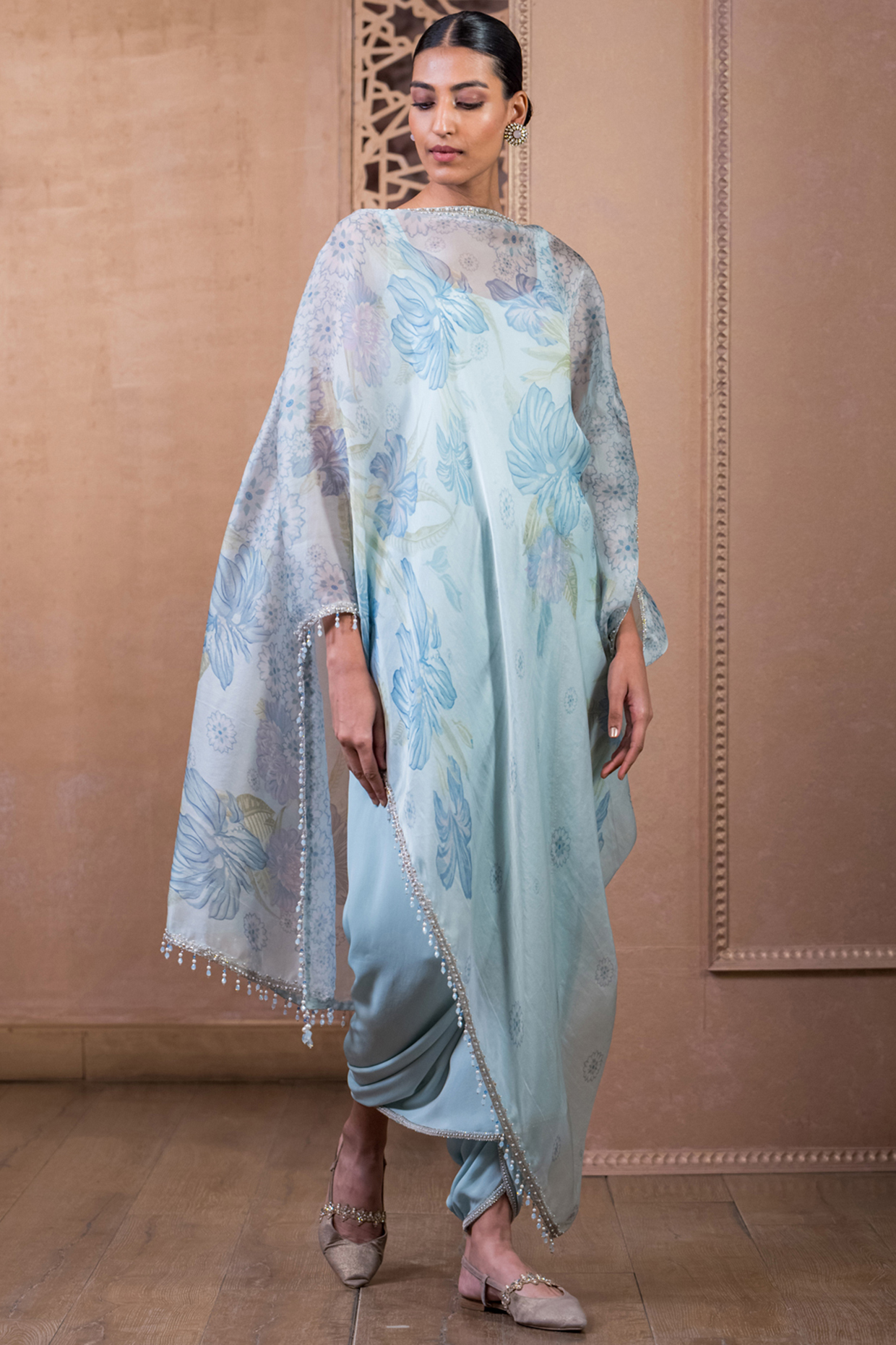 Blue Georgette Dhoti Set by Tarun Tahiliani at Pernia's Pop Up Shop