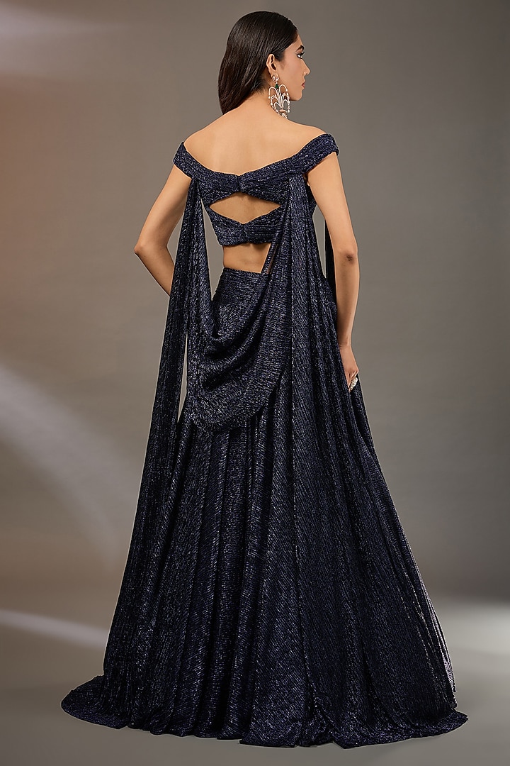 Midnight Blue Crinkle Draped Bridal Lehenga Set by Tarun Tahiliani at Pernia's Pop Up Shop