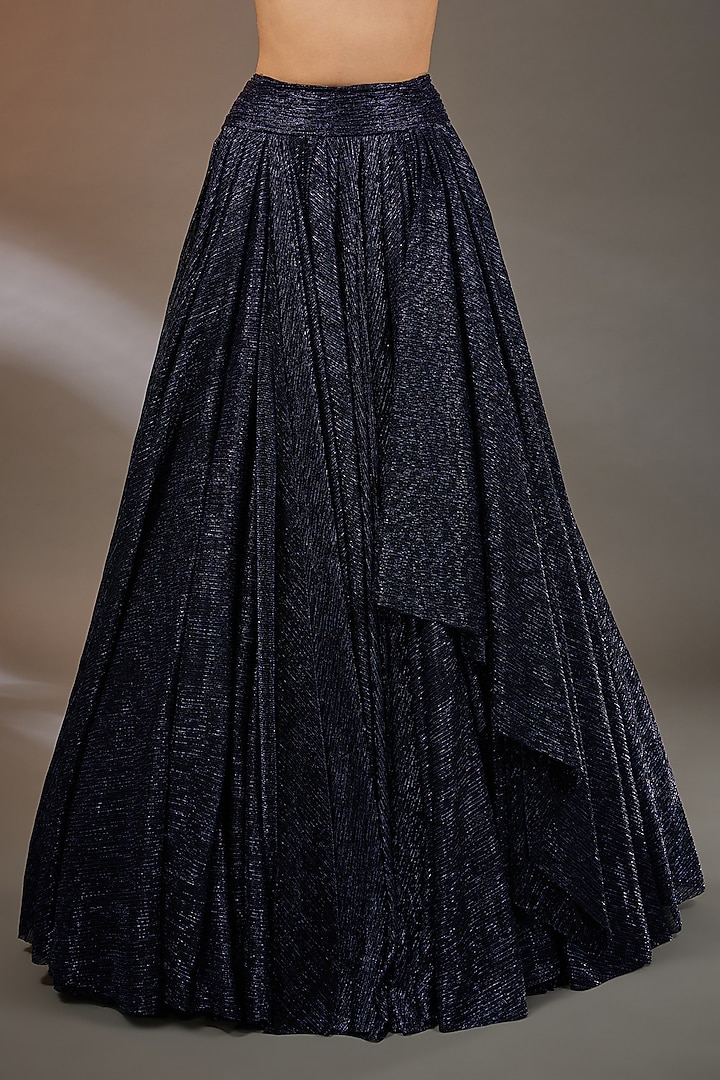 Midnight Blue Crinkle Draped Bridal Lehenga Set by Tarun Tahiliani at Pernia's Pop Up Shop